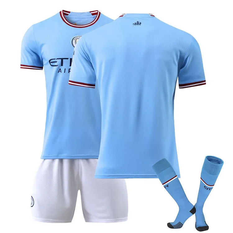 Kids Manchester City Home Football Jersey And Shorts 22-23