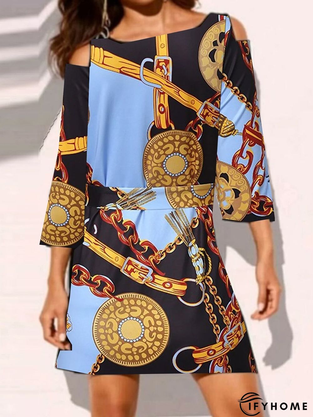 Floral-Print Long Sleeve Knitting Dress | IFYHOME