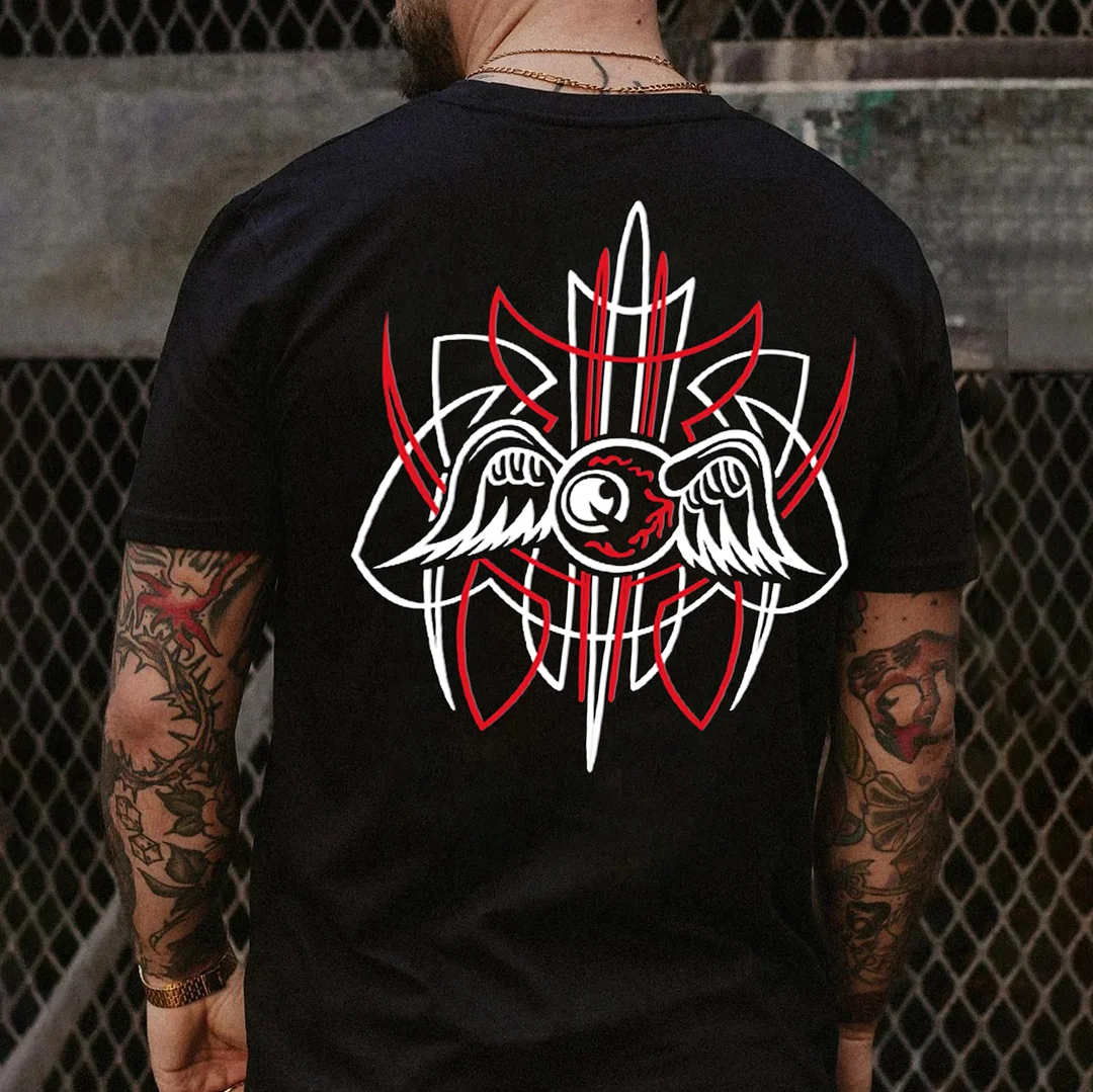 Flying Eyeball Phantom Pinstripe Print Men's T-shirt