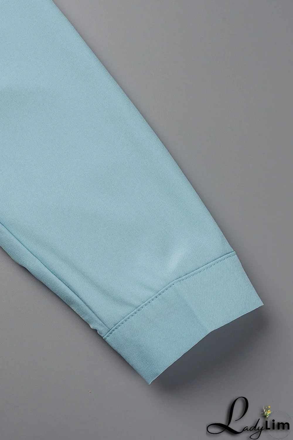 Light Blue Casual Simplicity Solid Patchwork Buckle Turndown Collar Long Sleeve Two Pieces