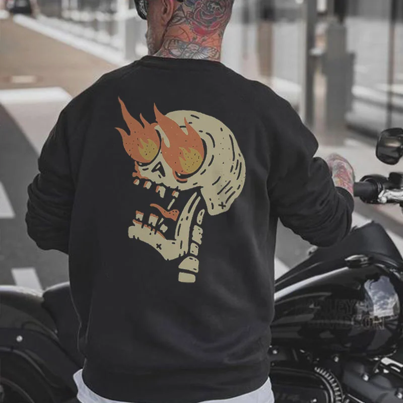 Angry Skull Graphic Casual Black Print Long Sleeve