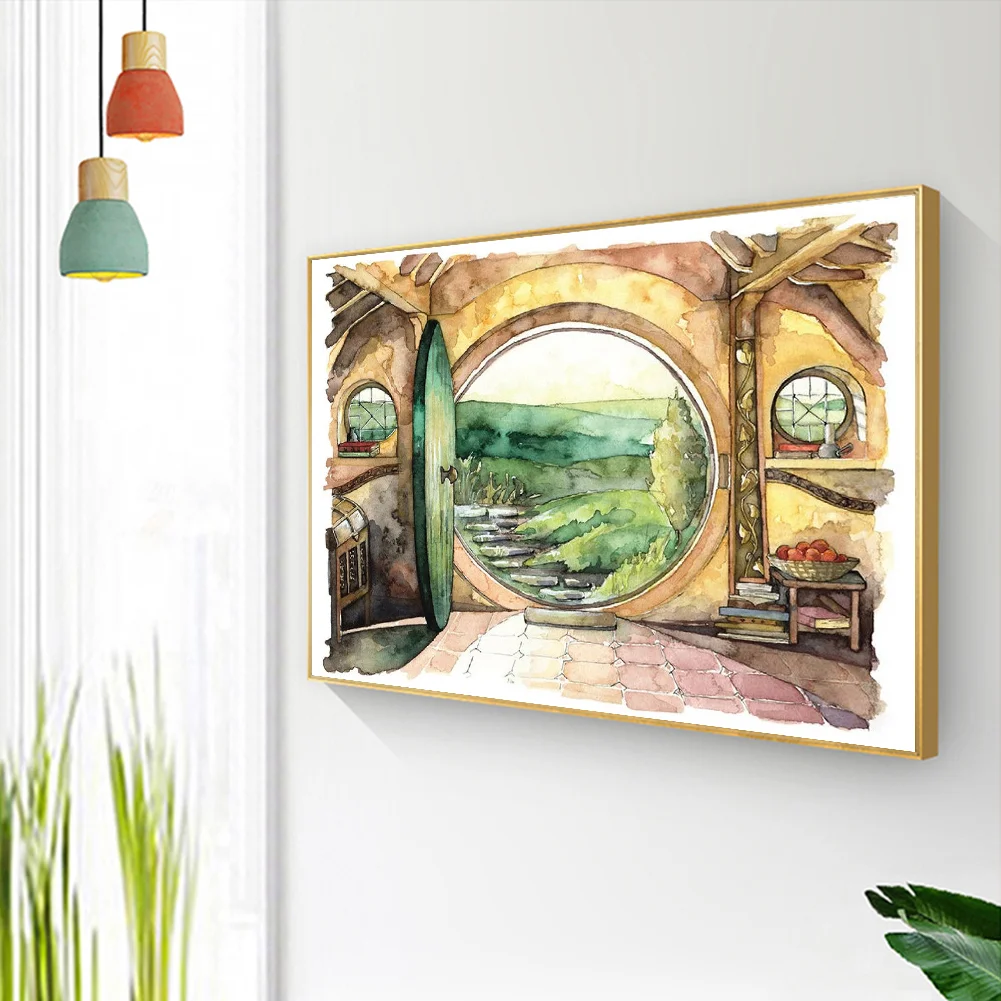 11CT Full Stamped Cross Stitch - Hobbit House(Canvas|50*40CM)