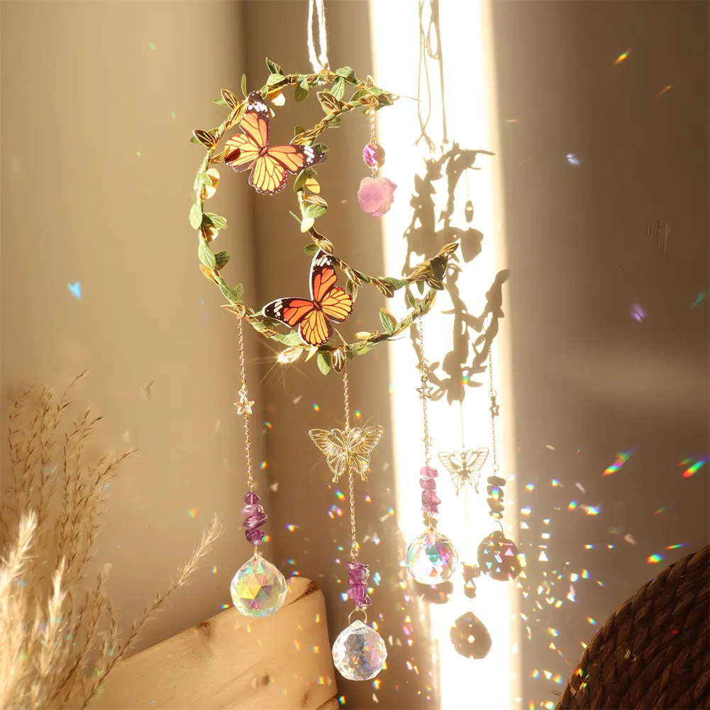 Crystal Wind Chime Star Moon Love Prism Catchers Ornament Home Garden Decor