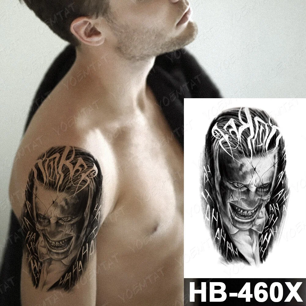 Waterproof Temporary Tattoo Sticker Skull Joker Clown Halloween cosplay Flash Tattoos Body Art Arm Fake Tatoo Men Women