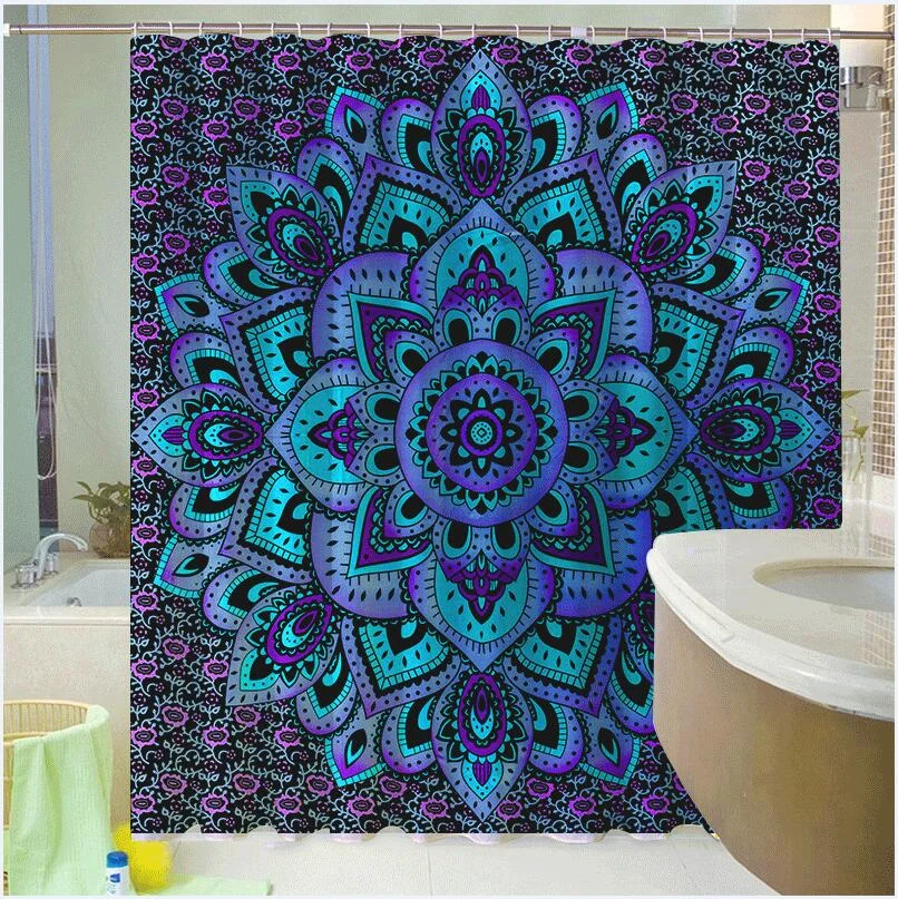 Mandala Shower Curtain Waterproof Floral Bohemian Bath Accessories for Bathroom Waterproof Fabric Shower Curtain
