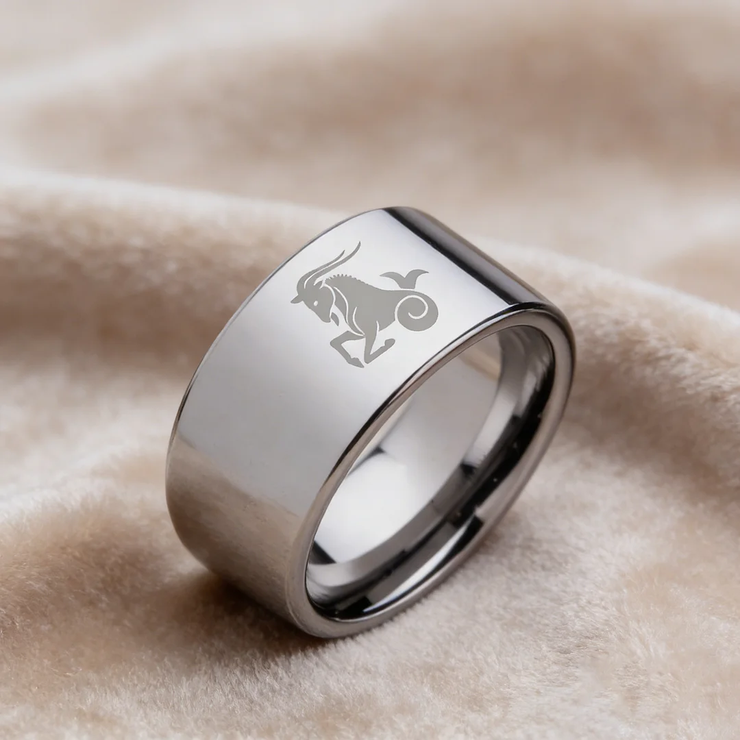 4MM 6MM 8MM 10MM Silver Flat Tungsten Carbide Rings Zodiac Capricorn Laser Mens Womens Wedding Bands Comfort Fit