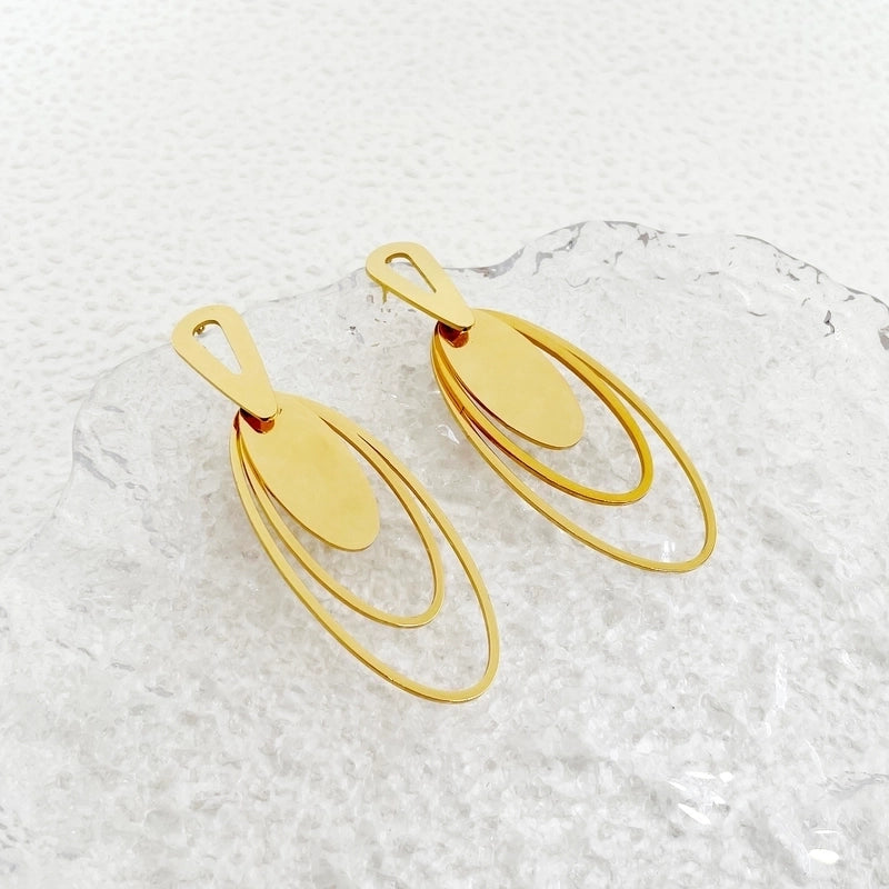 1 Pair Casual Modern Style IG Style Oval Solid Color Hollow Out 304 Stainless Steel 14K Gold Plated Drop Earrings