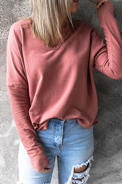 Casual Solid Patchwork V Neck Tops(5 colors)