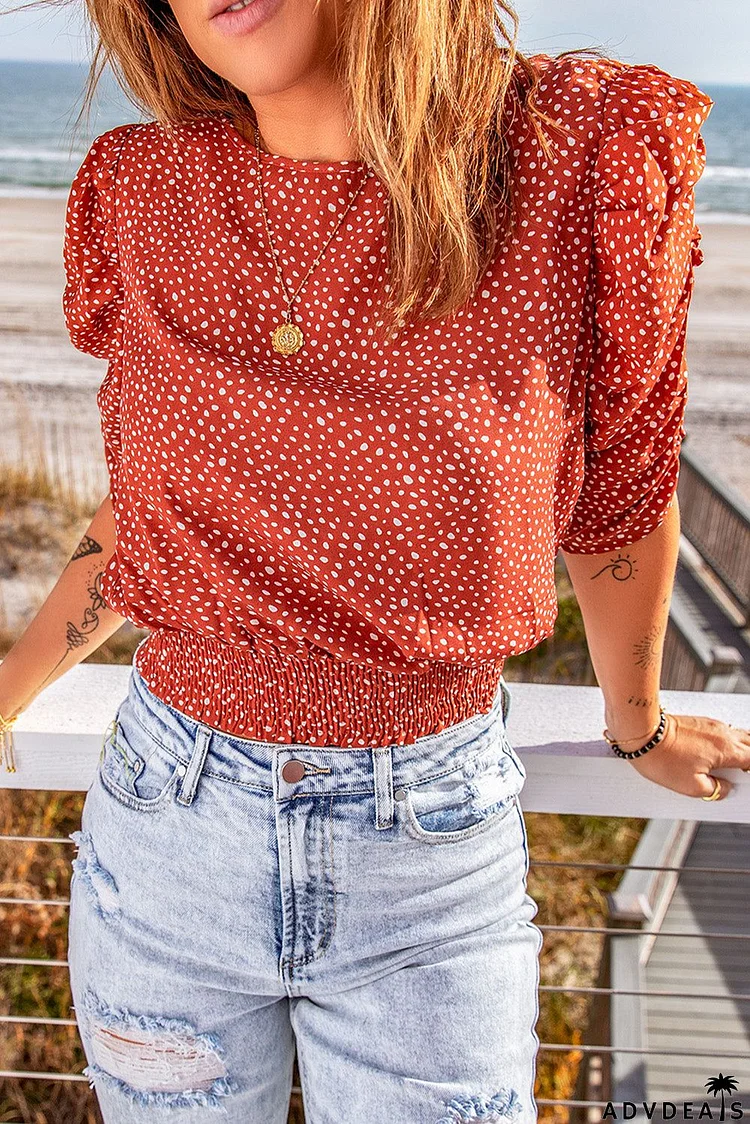 Red Polka Dot Smocked Blouse