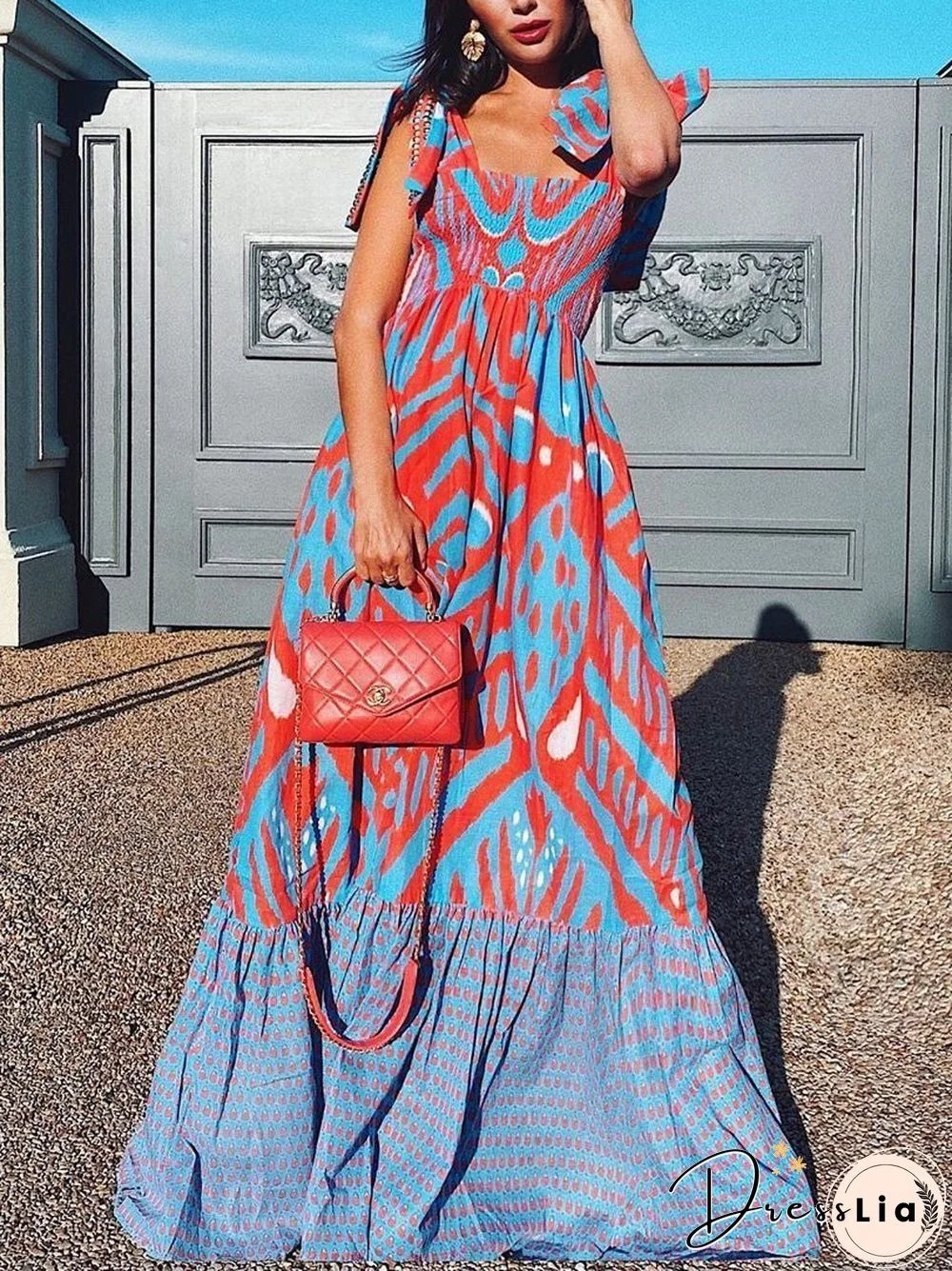 Pattern Summer Strappy Elastic Swing Dress
