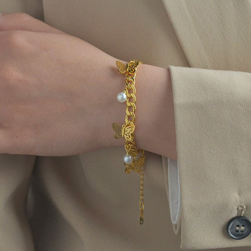 Gold Butterfly Pearl Bracelet