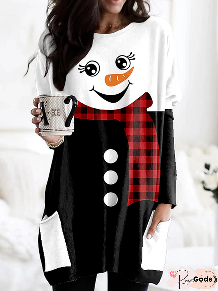 Christmas Snowman Regular Fit Scoop Neckline Shirts & Tops