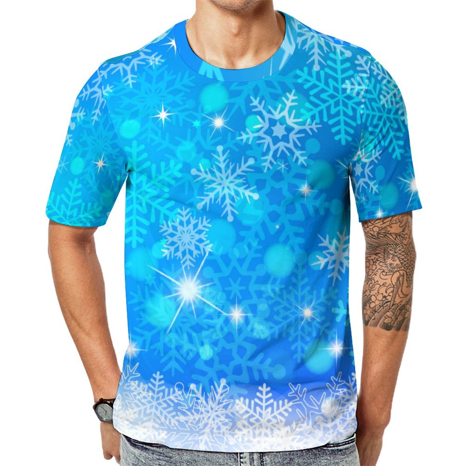 Ice And Snow Blue White Christmas Short Sleeve Print Unisex Tshirt Summer Casual Tees for Men and Women Coolcoshirts