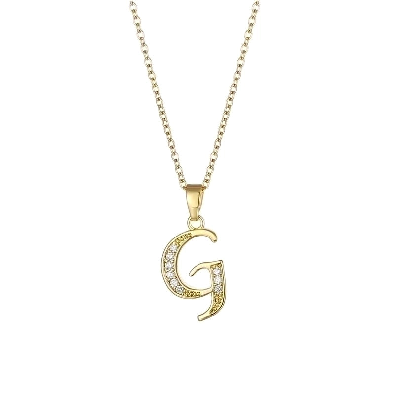 Stainless Steel Titanium Steel 18K Gold Plated Fashion Plating Inlay Letter Zircon Pendant Necklace