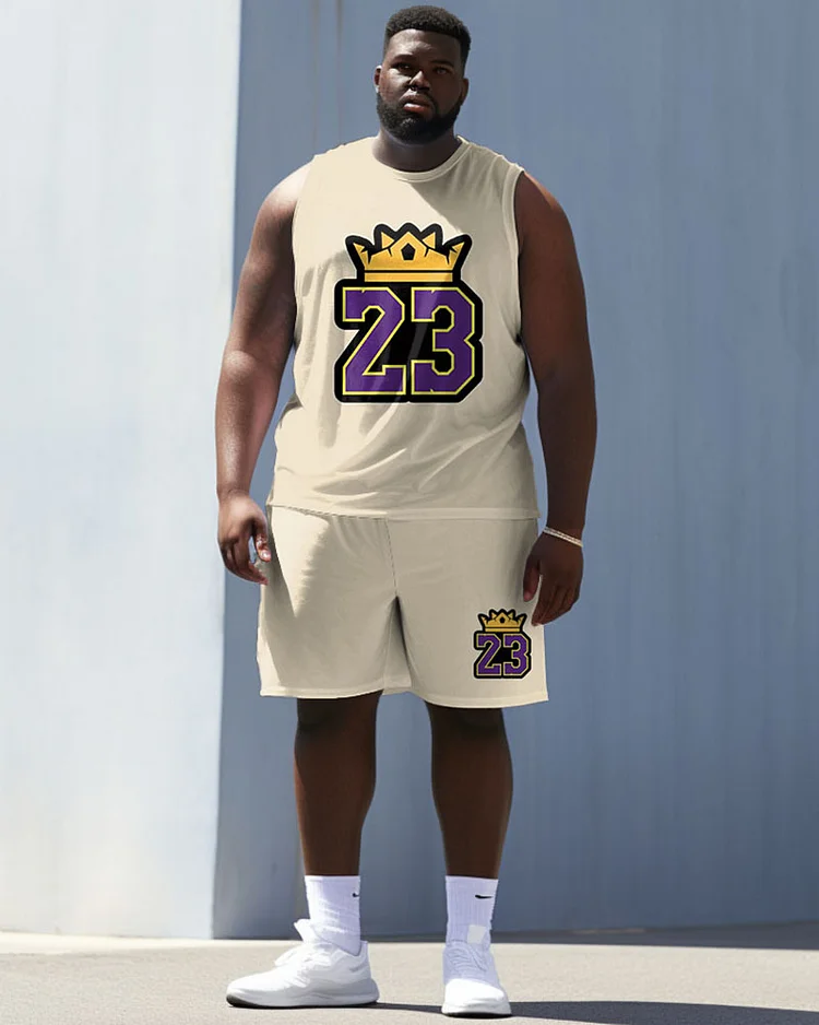 Men's Plus Size Crown Basketball 23 Color Matching Vest Sports Two-piece Set