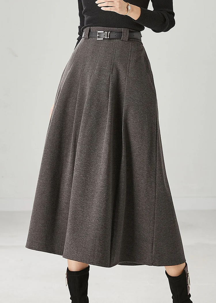 Boutique Grey Elastic Waist Cotton Pleated Skirt Spring