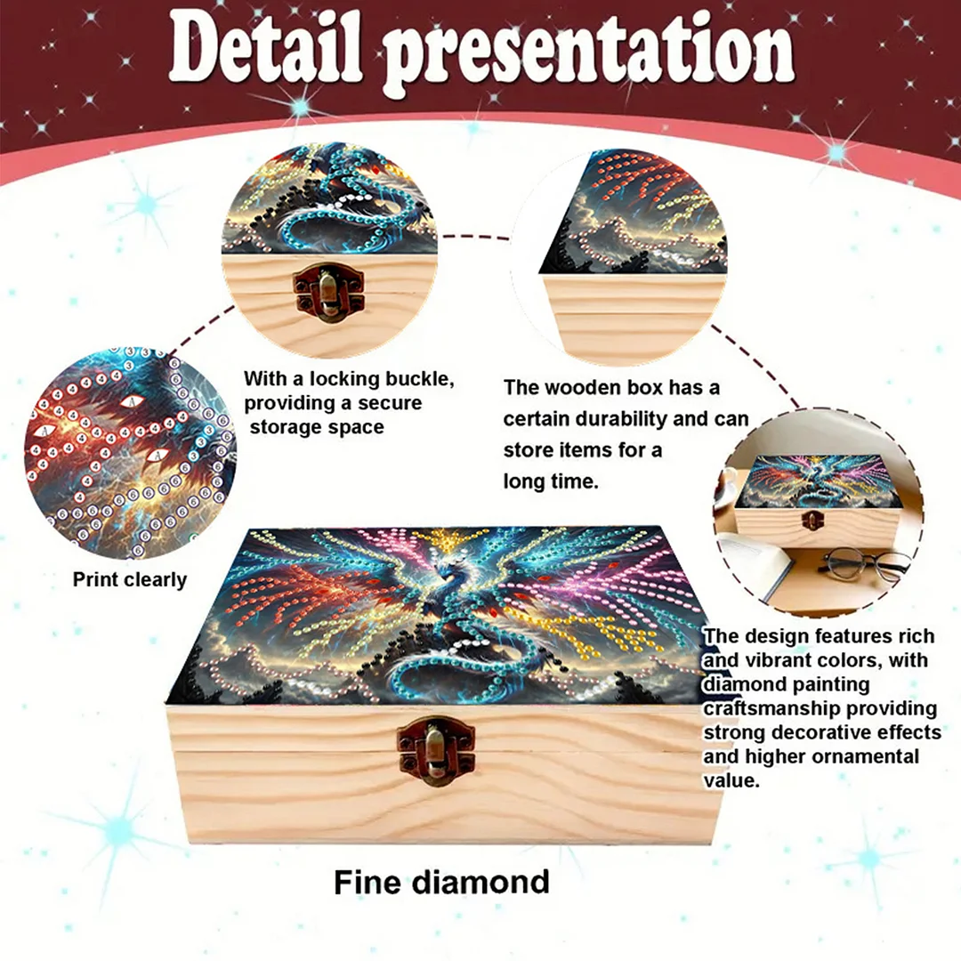 5D DIY Diamond Painting Handmade Wood Storage Box for Home Decor (Dinosaur)