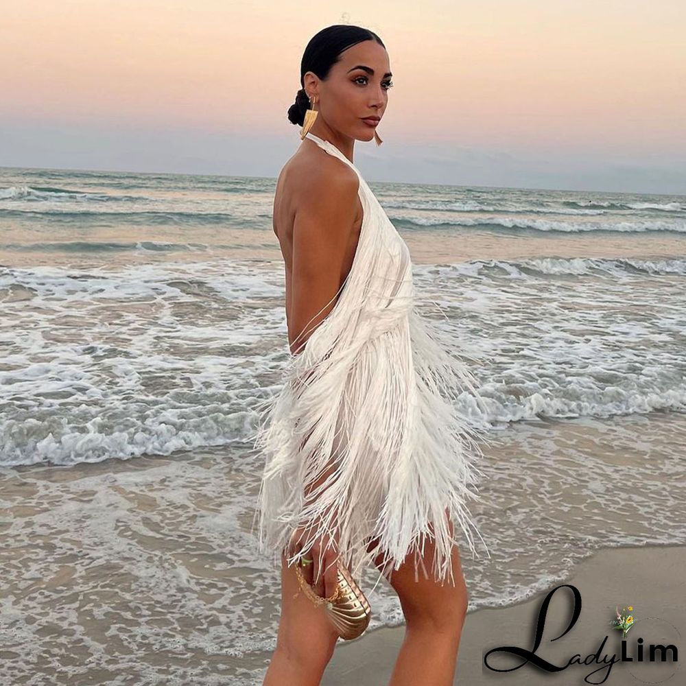Backless Halter Tassel Mini Dress