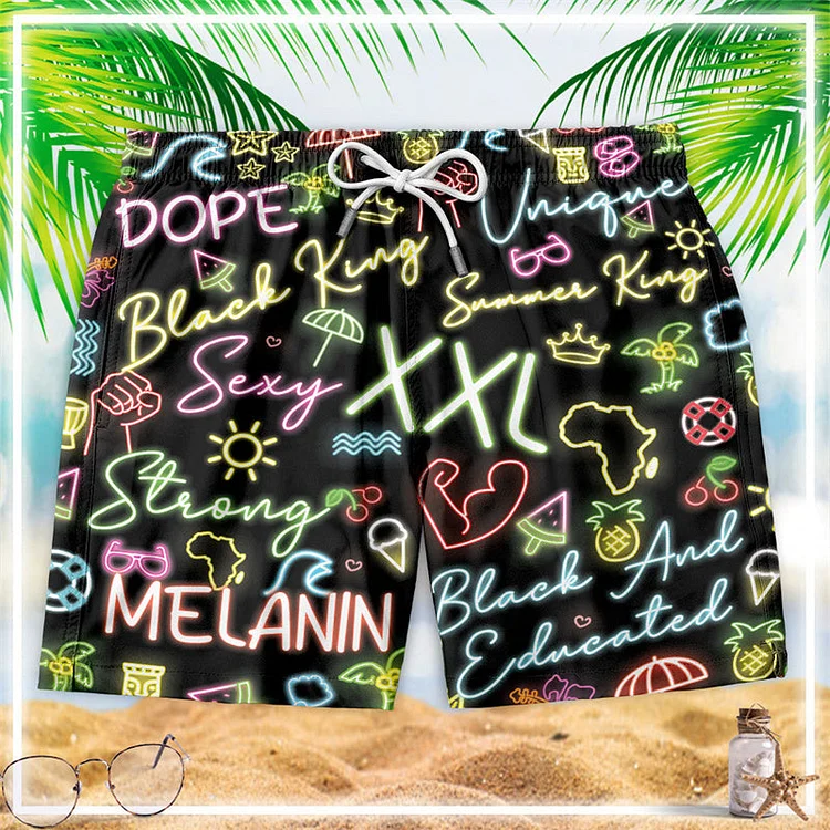 Dope Black King Neon Summer Beach Shorts