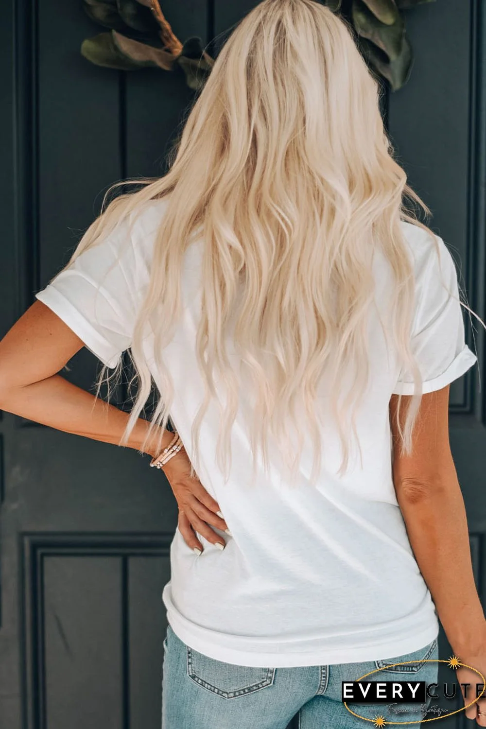 White USA Lightning Graphic Print Short Sleeve T Shirt