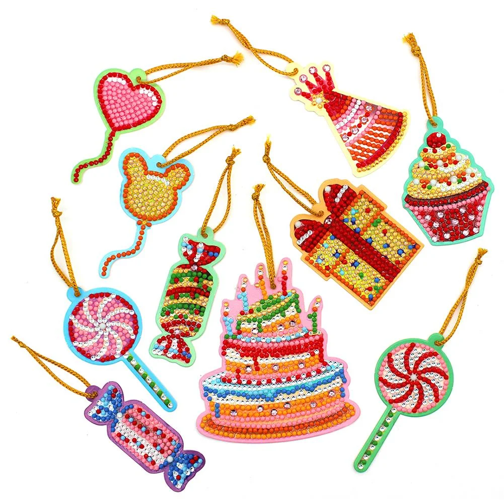 10pcs Cute Greeting Card Pendant DIY Partial Drill Diamond Painting Single Side