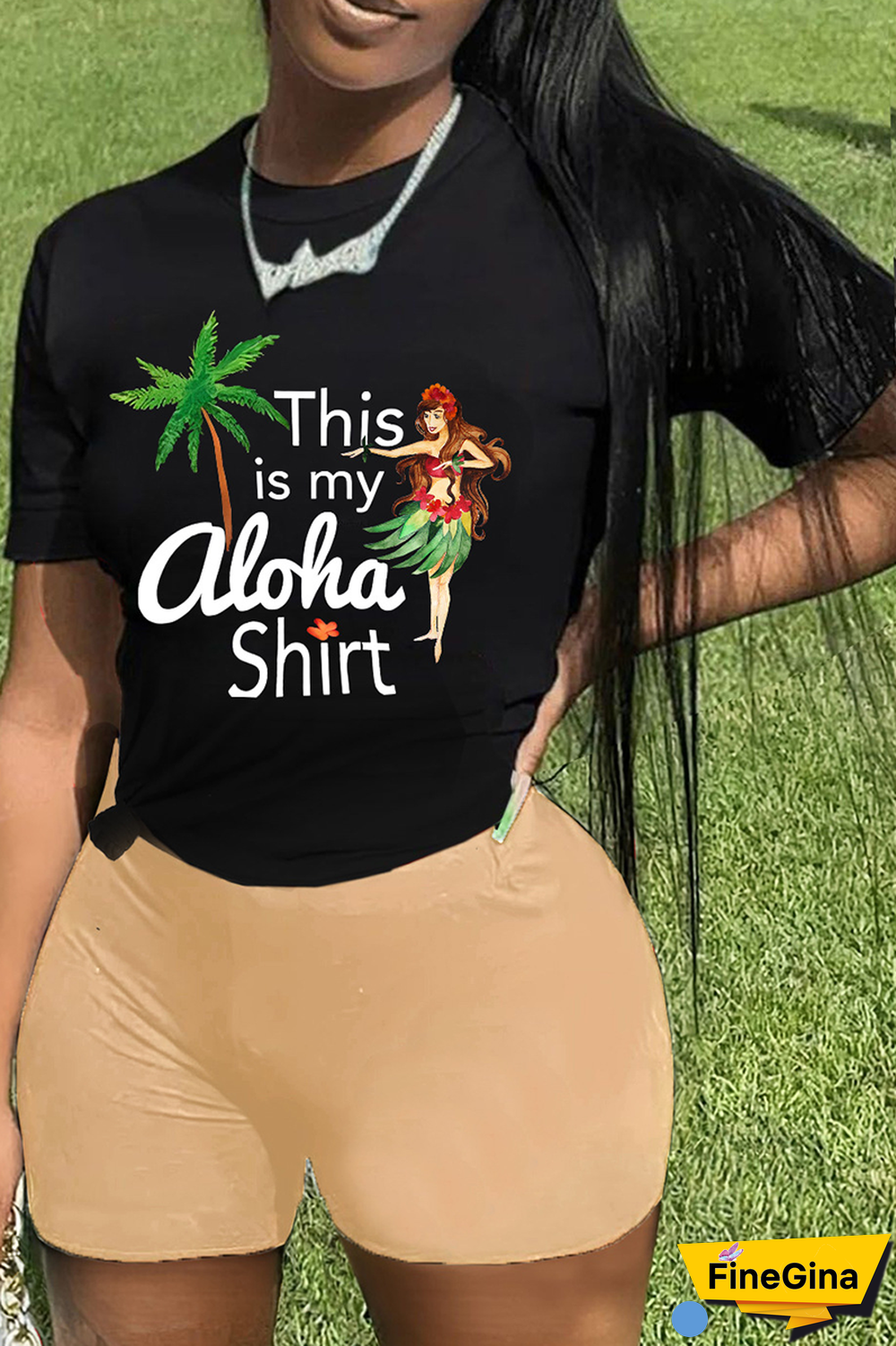 Black Pink Street Print Patchwork O Neck Short Sleeve Two Pieces