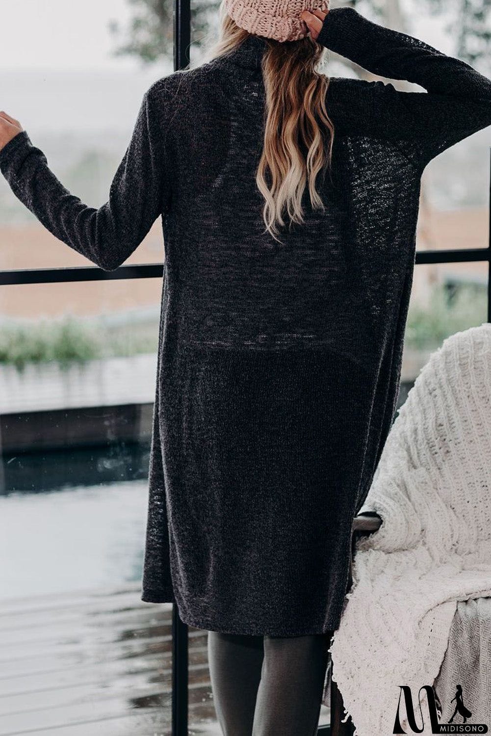 MidiSono - Slouchy Pocketed Knit Longline Cardigan