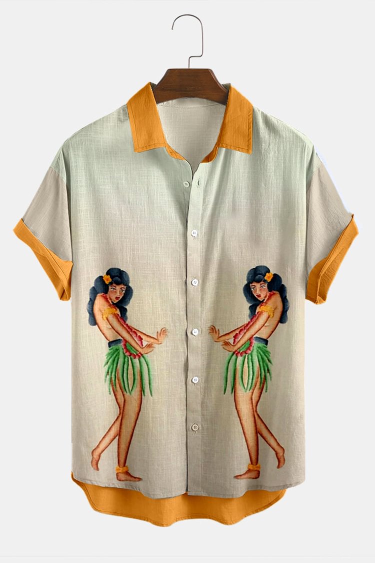 Men's Contrast Color Casual Beach Shirt