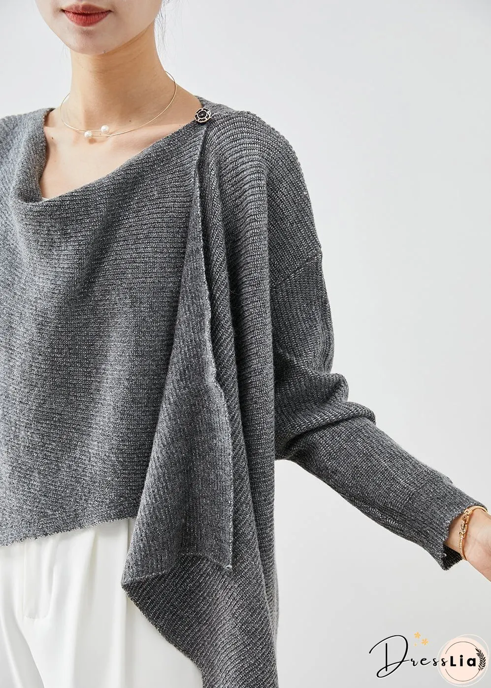 Modern Grey Asymmetrical Thick Knit Sweaters Fall