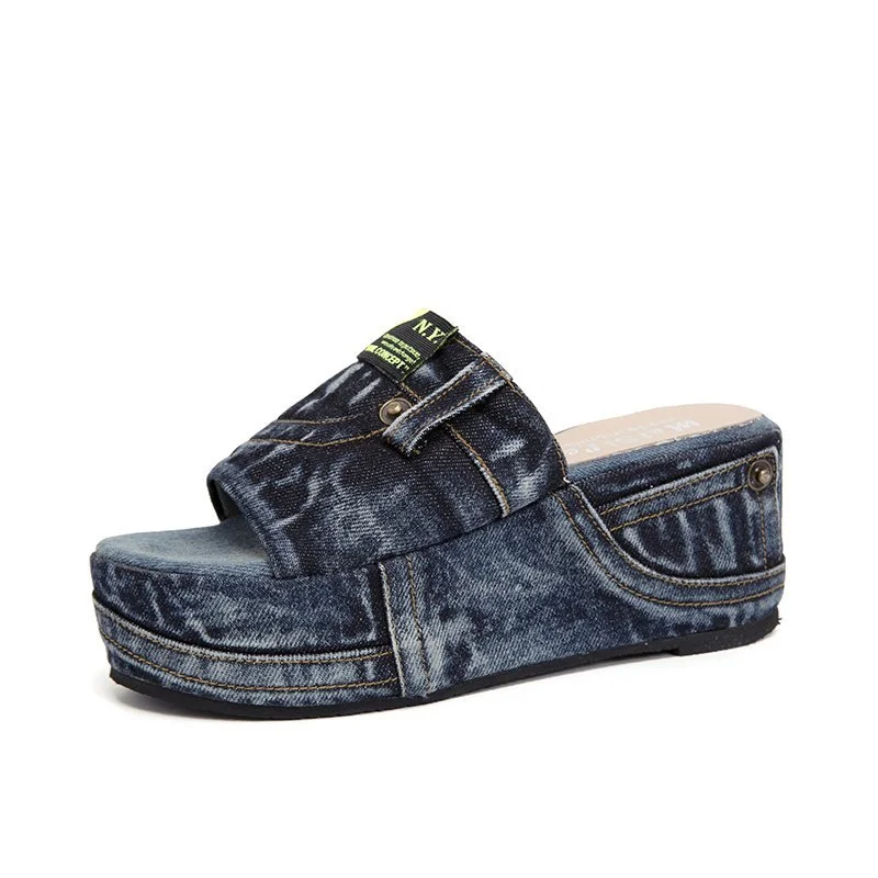 Colourp Colourp Jeans Wear Women's Shoes Bottom Waterproof Platform Cool Drag Women 2023 New Summer High Heel Fashion Slippers Women