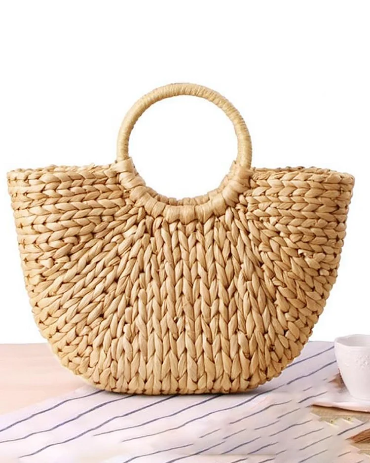 Woven Satchel Bag With Ring Handle P4580185663