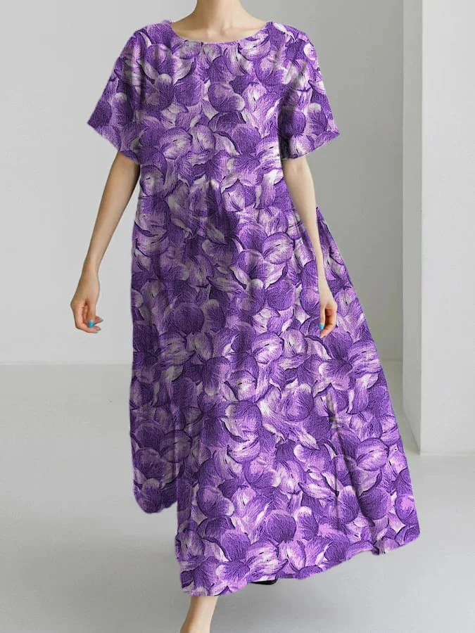 Women's Retro Botanical Floral Design Printed Casual Loose Dress