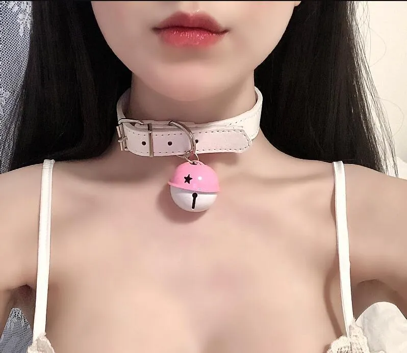 Churchf Big Bell Collar Sex Lingerie Accessories PU Leather Necklace Neck Ring Sexy Maid Wind Traction Chain Collar
