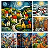 (Multi Style)Colorful Houses-Full Embroidery 2 Strands 14CT Stamped Cross Stitch-40*40CM