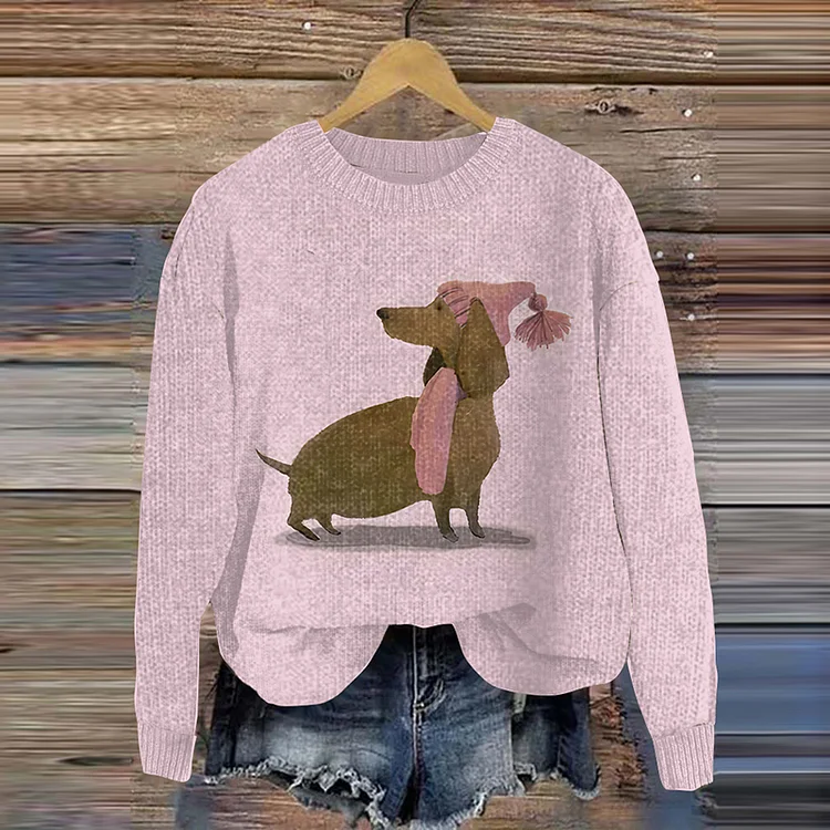 Vintage Christmas Dachshund Art Cozy Sweater
