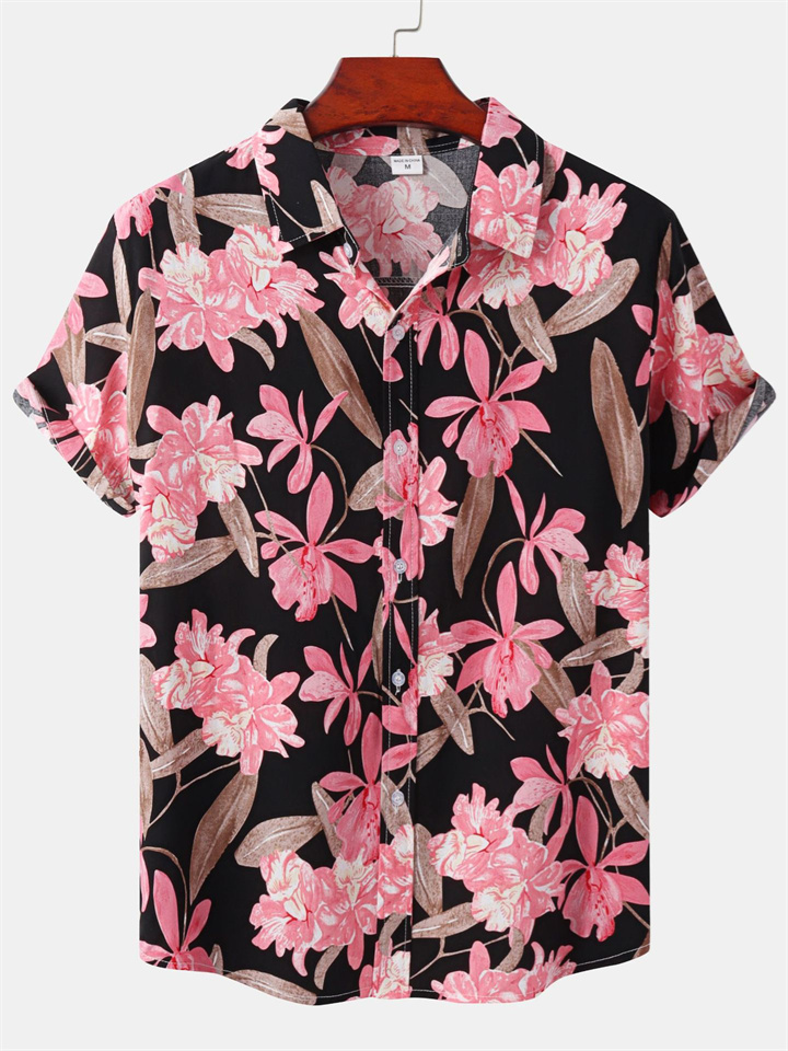 Spring and Summer New Men's Short-sleeved Loose Type Floral Print Shirt Beach Wind Vacation Style Hawaiian Shirt