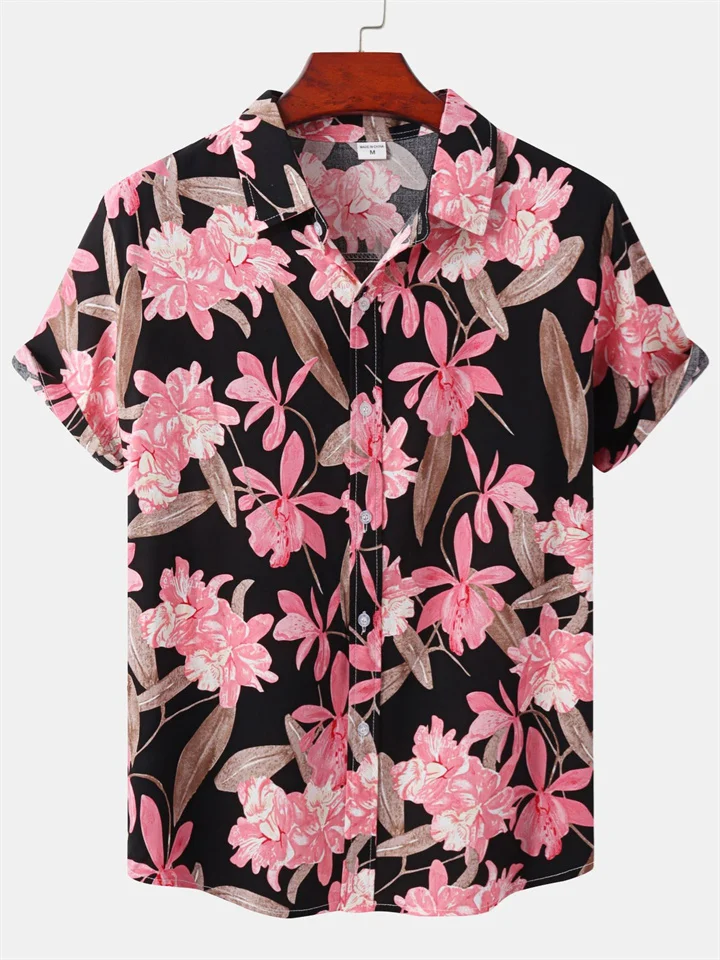 Spring and Summer New Men's Short-sleeved Loose Type Floral Print Shirt Beach Wind Vacation Style Hawaiian Shirt | 168DEAL