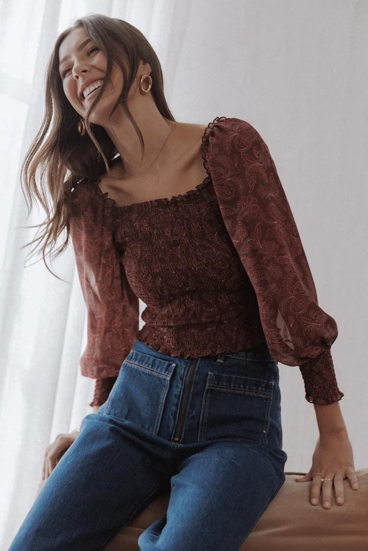 Alberta Top - Burgundy Paisley