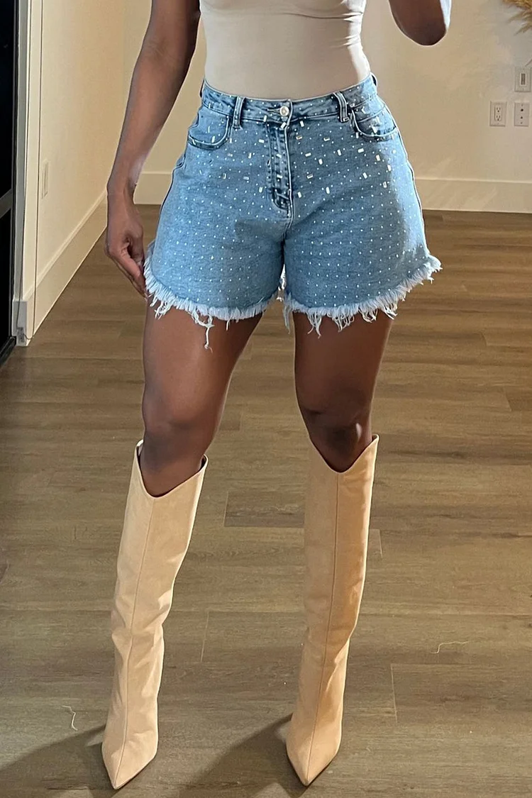 Plus Size Daily Light Blue Casual Pocket Drilling Denim Shorts [Pre-Order] 2024 - Xpluswear