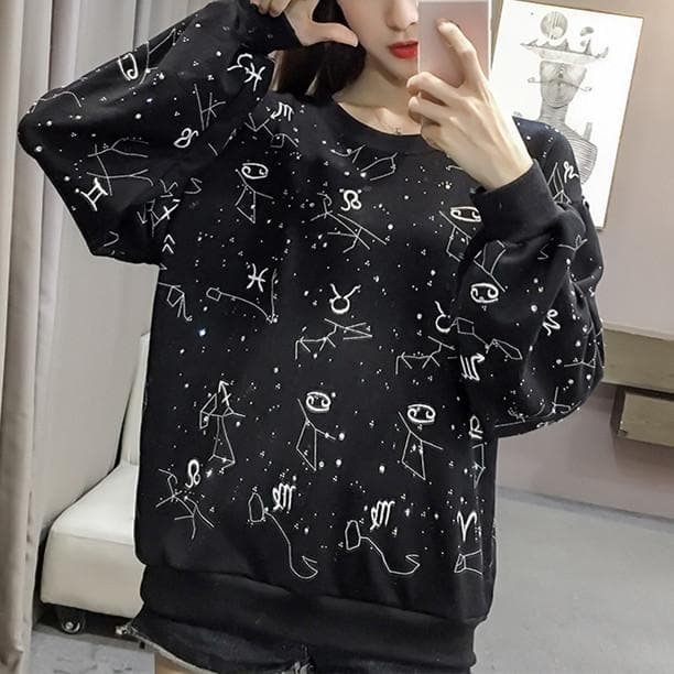 Black/White Constellation Printing Couples Pullover SP1811724