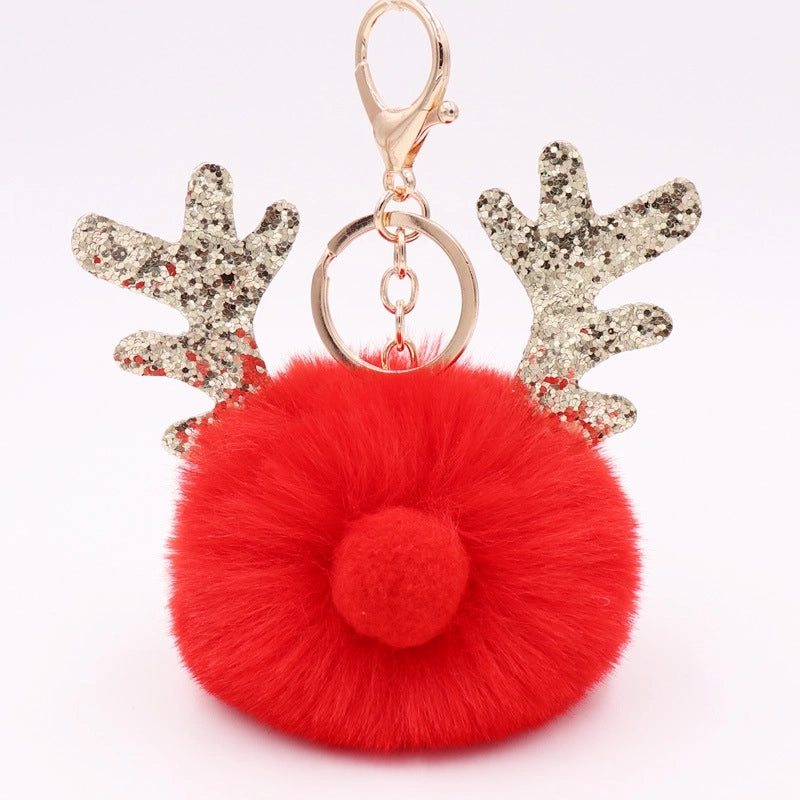 Cute Artistic Antlers Imitate Rex Rabbit Fur Women’s Keychain