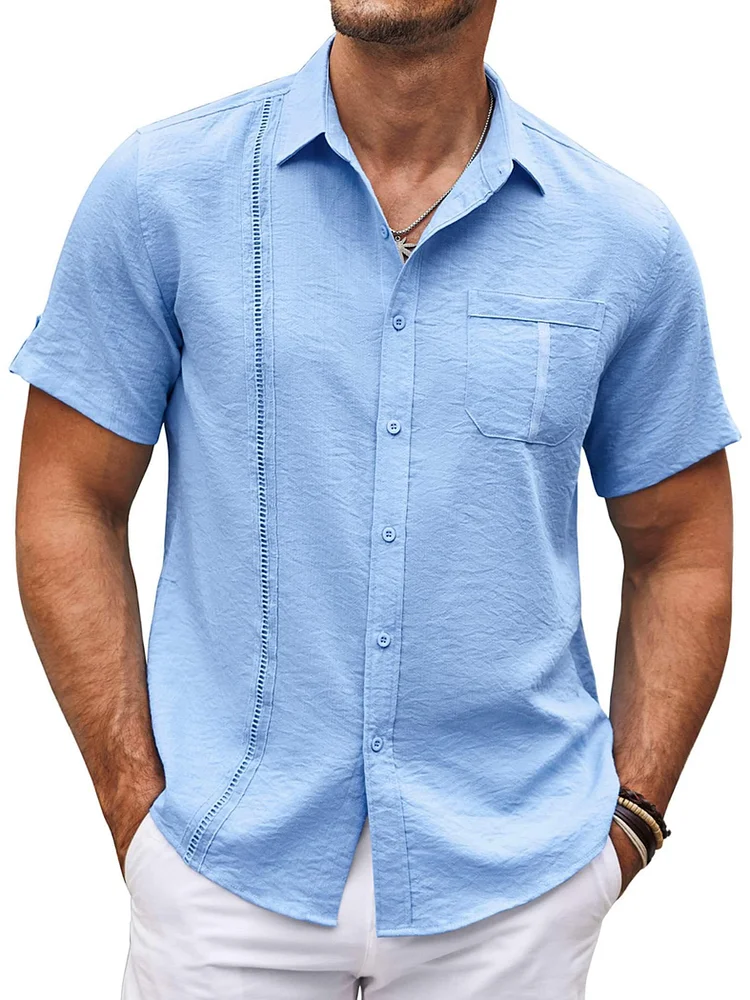  Men's Hawaiian Basics Casual Beach Pocket Short Sleeve Shirt