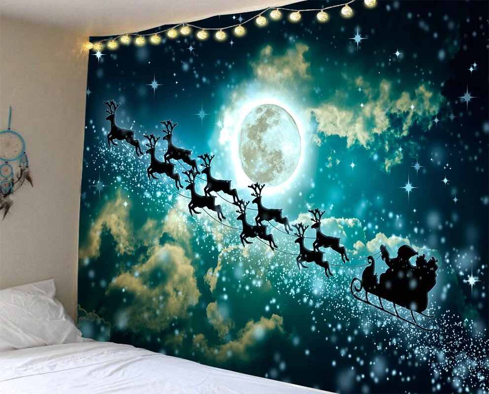 Christmas Tree Fireplace Warm Family Wall Hanging Backdrop Home Room Decoration Gift Tapestry