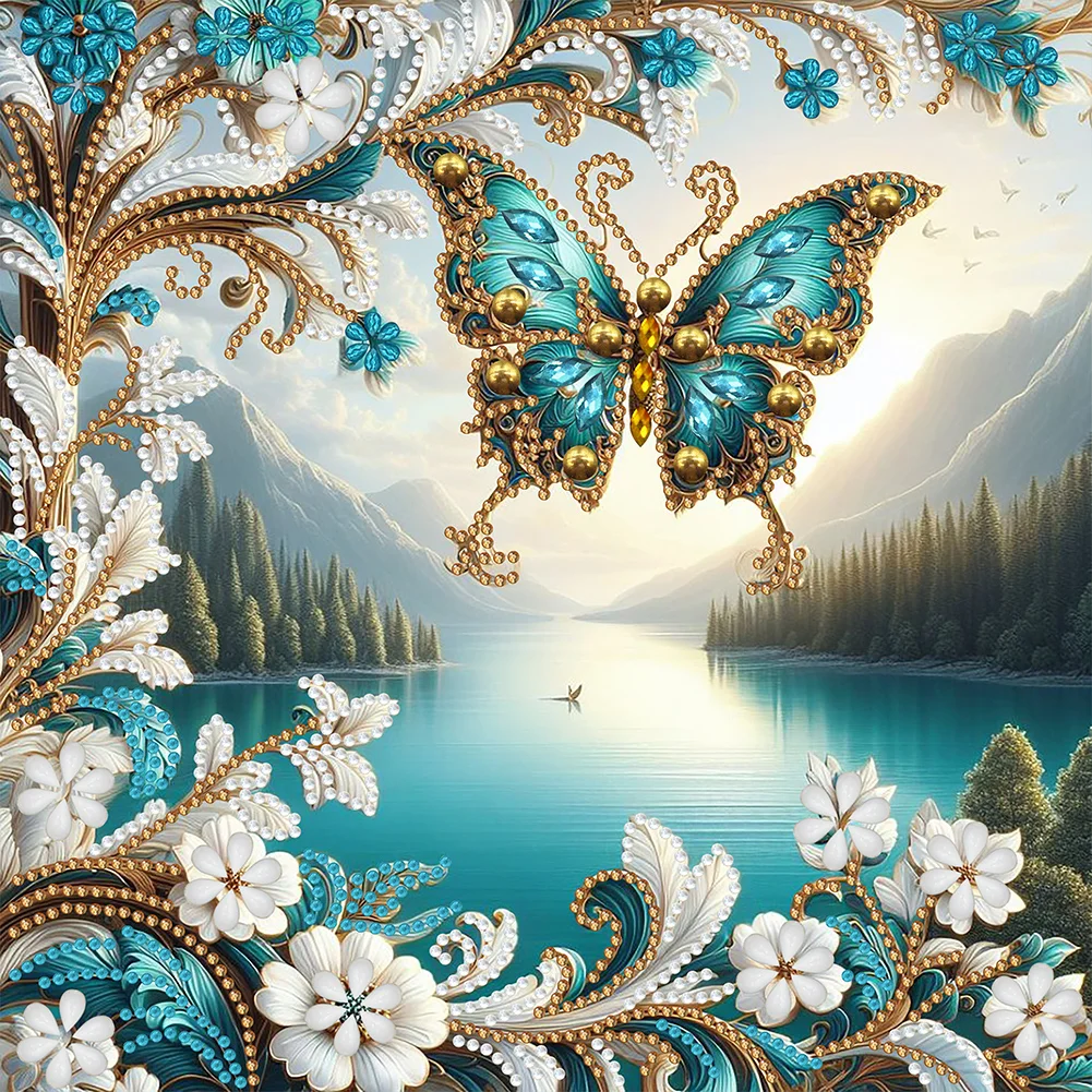 Partial Special-shaped Crystal Rhinestone Diamond Painting - Flower Butterfly(Canvas|30*30cm)