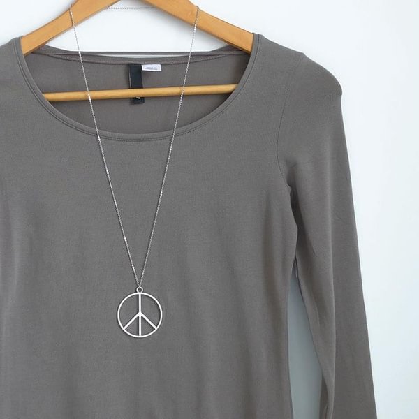 Peace Sign Necklace, Large peace sign pendant long necklace, jewelry gift for her, individuality Women's fashion - Shop Trendy Women's Fashion | TeeYours