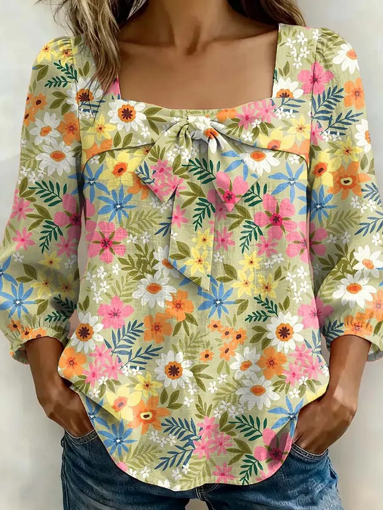 Women's Floral Art Print Casual Stylish Cotton Shirt