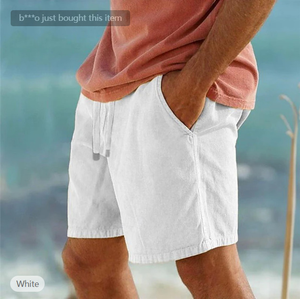 Men's Striped Drawstring Elastic Waist Cotton and Linen Beach Casual Shorts