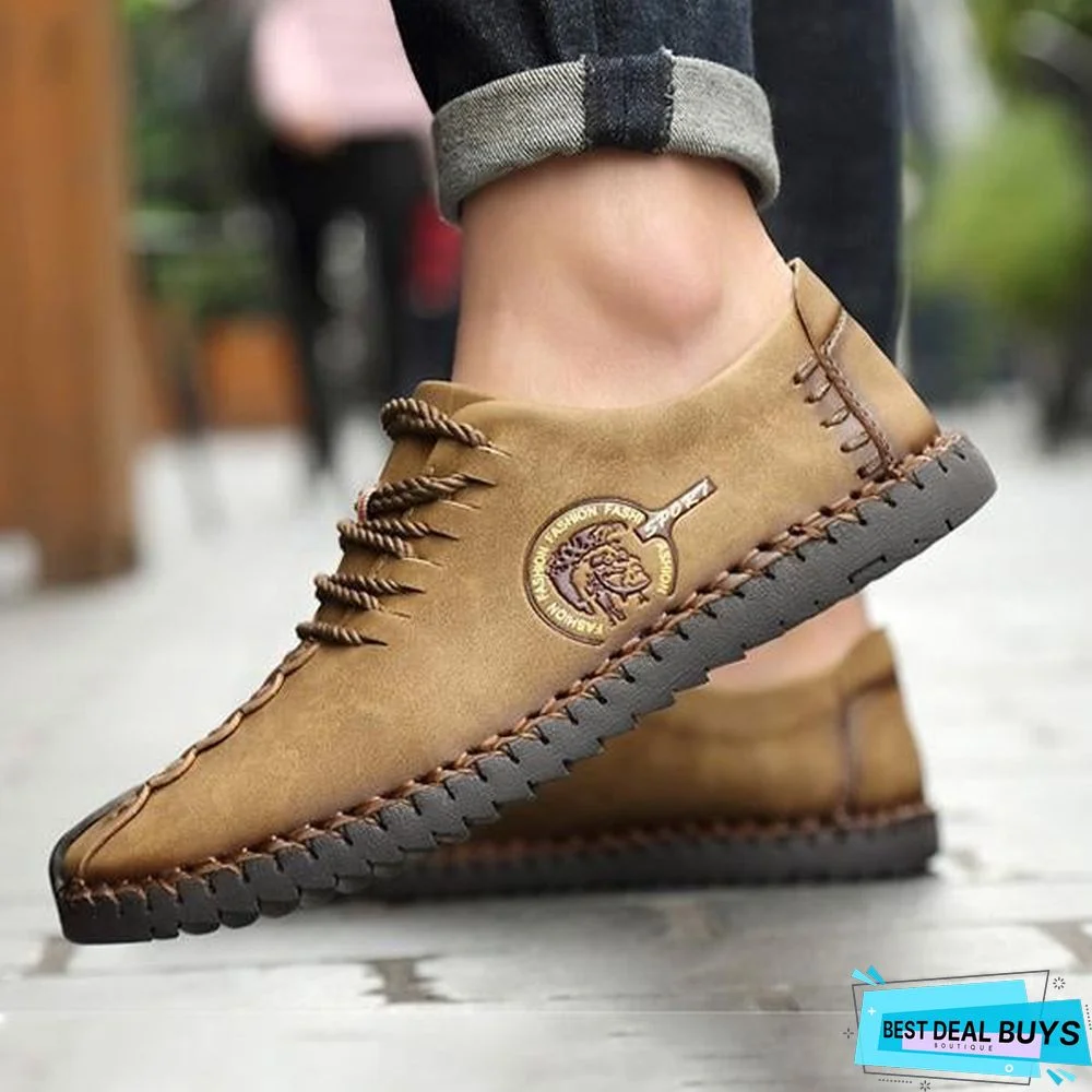 Men's Comfortable Casual Loafers Shoes Split Leather Flats Moccasins Shoes