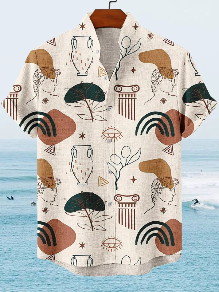 Men's Greek Statue Cartoon Graphic Print Short Sleeve Shirt