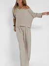 Women Casual Linen Elbow Sleeve Two Set Suits